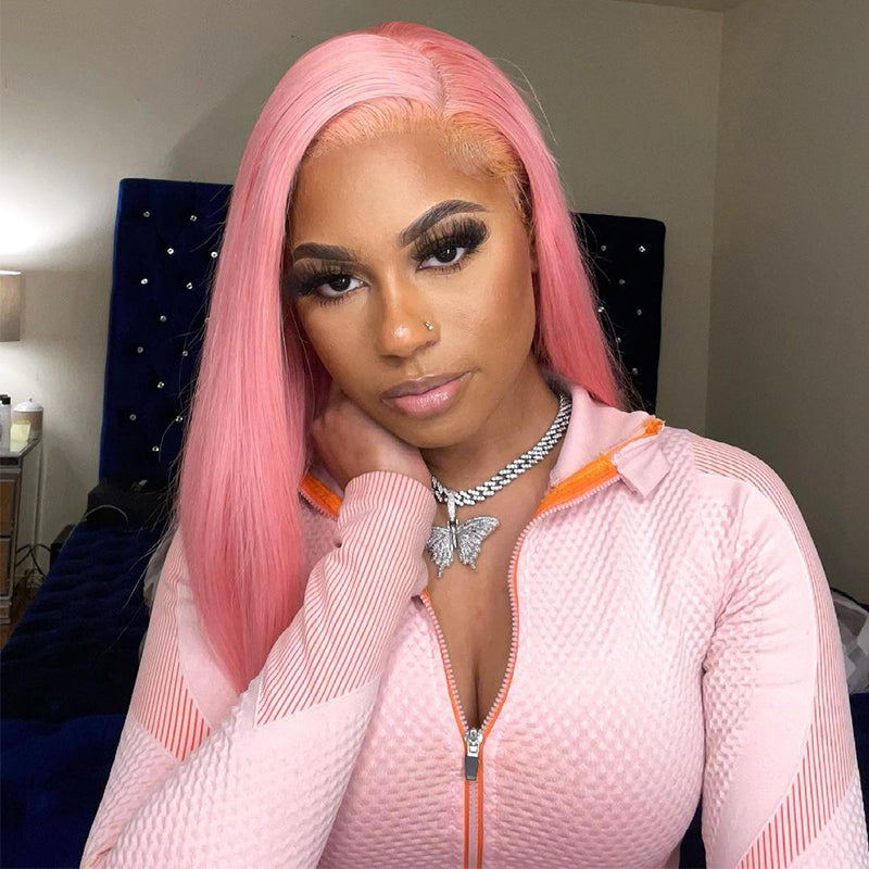 Light Pink Color Human Hair Wig | AOSUN HAIR